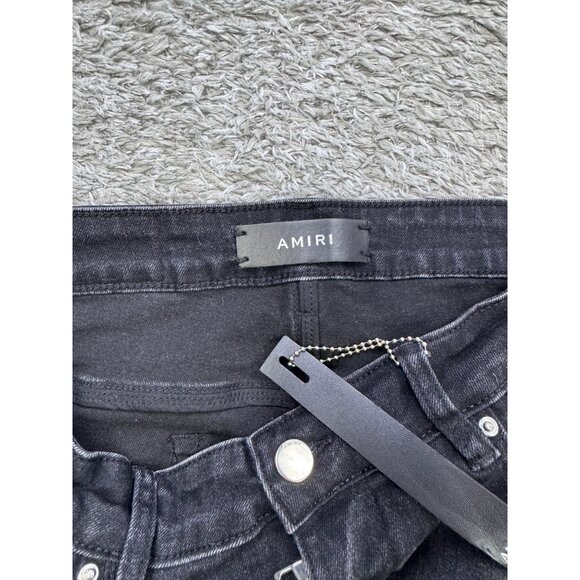 Amiri Jeans Men 30x29 Black Distressed Skinny Slim Studded Logo Embroidery NWT - Picture 3 of 12